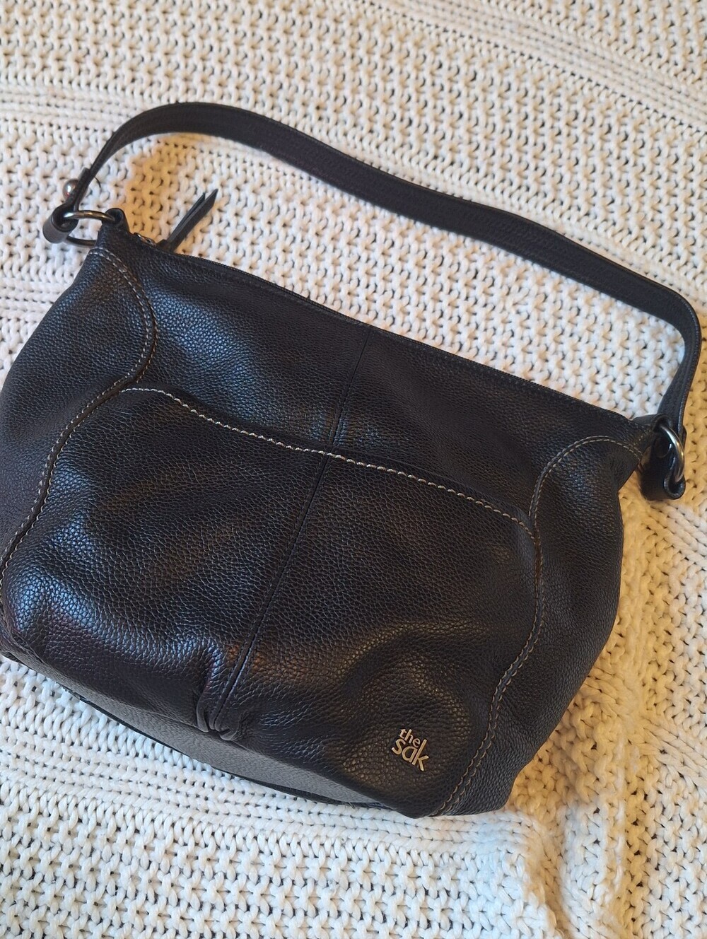 The Sak Black Pebbled Leather Hobo Shoulder Bag NWOT!